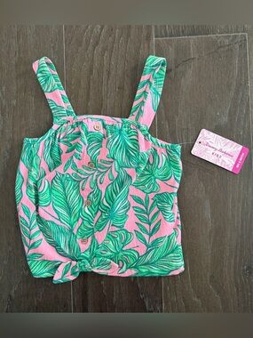 🌴🌸🌺 NWT Adorable Tommy Bahama Kids Pink Tropical Leaf Tie-Front Tank Top